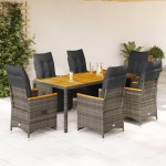 vidaXL Set bistro de grădină cu perne, 7 piese, gri, poliratan vidaXL Set bistro de grădină cu perne, 7 piese, gri, poliratan