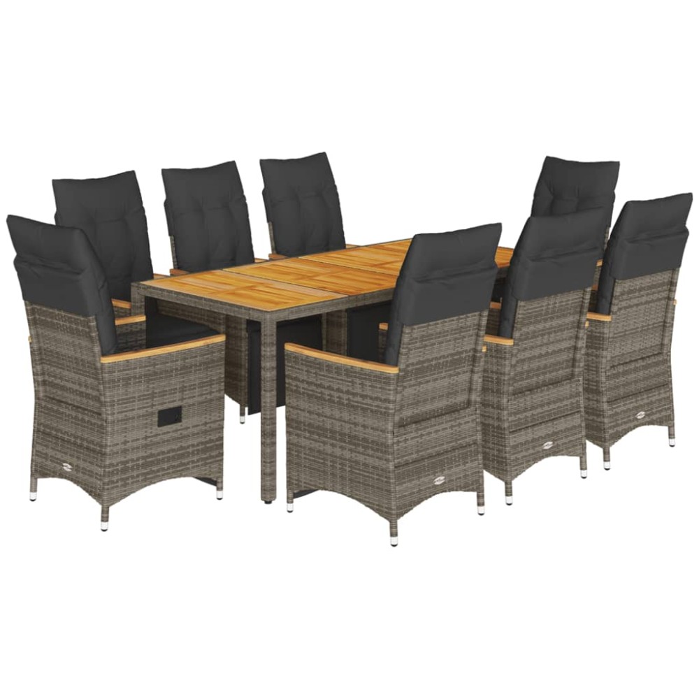 vidaXL Set bistro de grădină cu perne, 9 piese, gri, poliratan