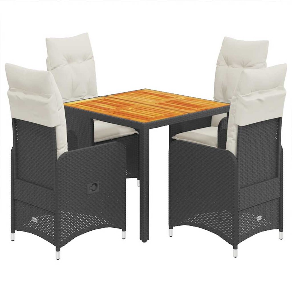 vidaXL Set bistro de grădină cu perne, 5 piese, negru, poliratan