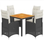 vidaXL Set bistro de grădină cu perne, 5 piese, negru, poliratan vidaXL Set bistro de grădină cu perne, 5 piese, negru, poliratan
