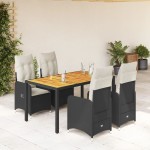vidaXL Set bistro de grădină cu perne, 5 piese, negru, poliratan vidaXL Set bistro de grădină cu perne, 5 piese, negru, poliratan