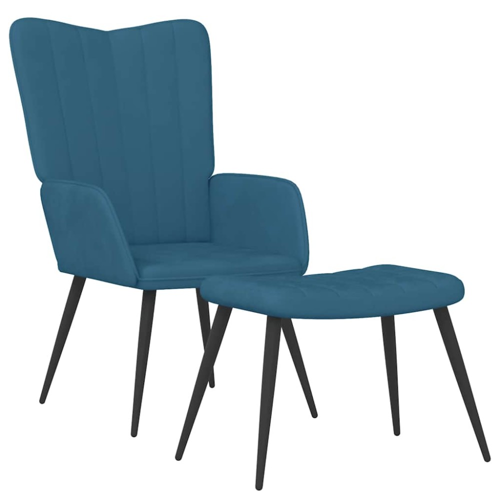 vidaXL Scaun de relaxare cu taburet, albastru, catifea