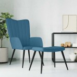 vidaXL Scaun de relaxare cu taburet, albastru, catifea vidaXL Scaun de relaxare cu taburet, albastru, catifea