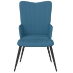 vidaXL Scaun de relaxare cu taburet, albastru, catifea vidaXL Scaun de relaxare cu taburet, albastru, catifea