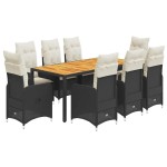 vidaXL Set bistro de grădină, 9 piese, cu perne, negru, poliratan vidaXL Set bistro de grădină, 9 piese, cu perne, negru, poliratan