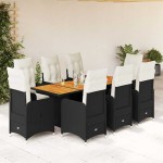 vidaXL Set bistro de grădină, 9 piese, cu perne, negru, poliratan vidaXL Set bistro de grădină, 9 piese, cu perne, negru, poliratan