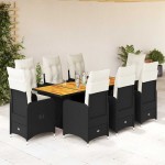 vidaXL Set bistro de grădină, 9 piese, cu perne, negru, poliratan vidaXL Set bistro de grădină, 9 piese, cu perne, negru, poliratan