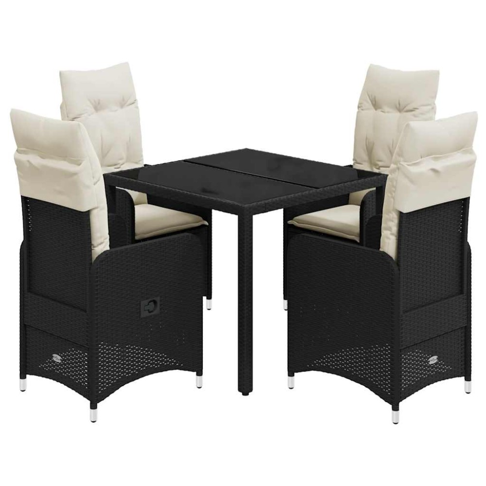 vidaXL Set bistro de grădină cu perne, 5 piese, negru, poliratan