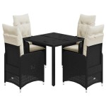 vidaXL Set bistro de grădină cu perne, 5 piese, negru, poliratan vidaXL Set bistro de grădină cu perne, 5 piese, negru, poliratan