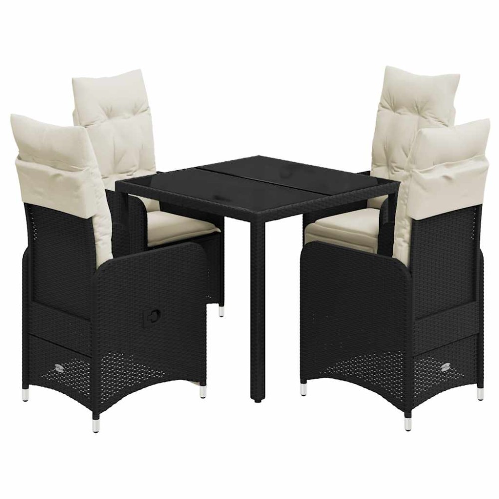 vidaXL Set bistro de grădină cu perne, 5 piese, negru, poliratan
