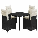 vidaXL Set bistro de grădină cu perne, 5 piese, negru, poliratan vidaXL Set bistro de grădină cu perne, 5 piese, negru, poliratan