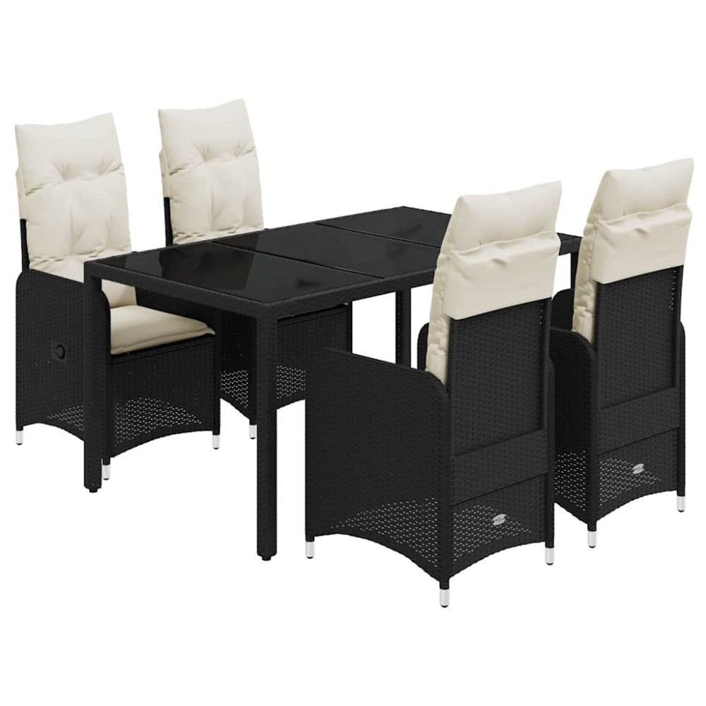 vidaXL Set bistro de grădină cu perne, 5 piese, negru, poliratan