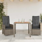 vidaXL Set bistro de grădină cu perne, 3 piese, gri, poliratan vidaXL Set bistro de grădină cu perne, 3 piese, gri, poliratan