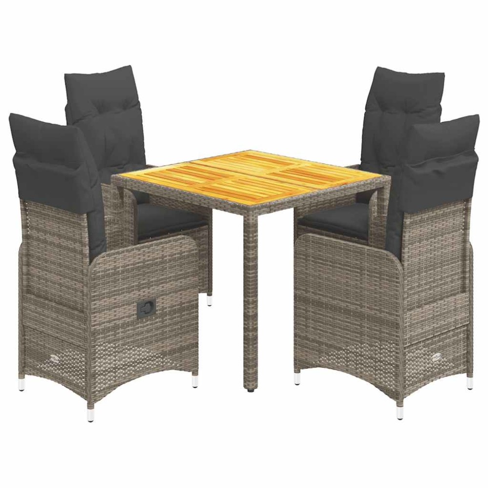 vidaXL Set bistro de grădină cu perne, 5 piese, gri, poliratan