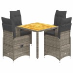 vidaXL Set bistro de grădină cu perne, 5 piese, gri, poliratan vidaXL Set bistro de grădină cu perne, 5 piese, gri, poliratan