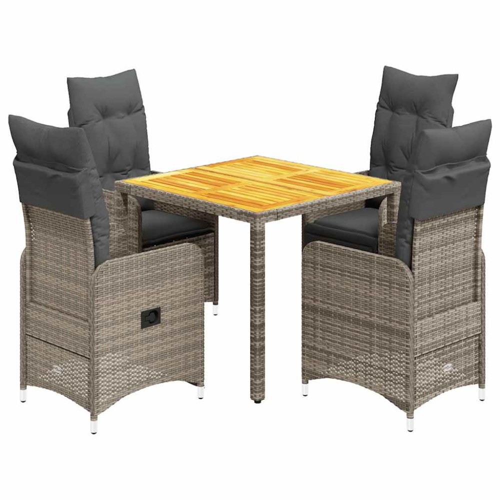 vidaXL Set bistro de grădină cu perne, 5 piese, gri, poliratan