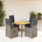 vidaXL Set bistro de grădină cu perne, 5 piese, gri, poliratan vidaXL Set bistro de grădină cu perne, 5 piese, gri, poliratan
