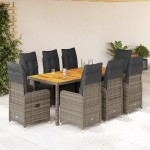 vidaXL Set bistro de grădină cu perne, 9 piese, gri, poliratan vidaXL Set bistro de grădină cu perne, 9 piese, gri, poliratan