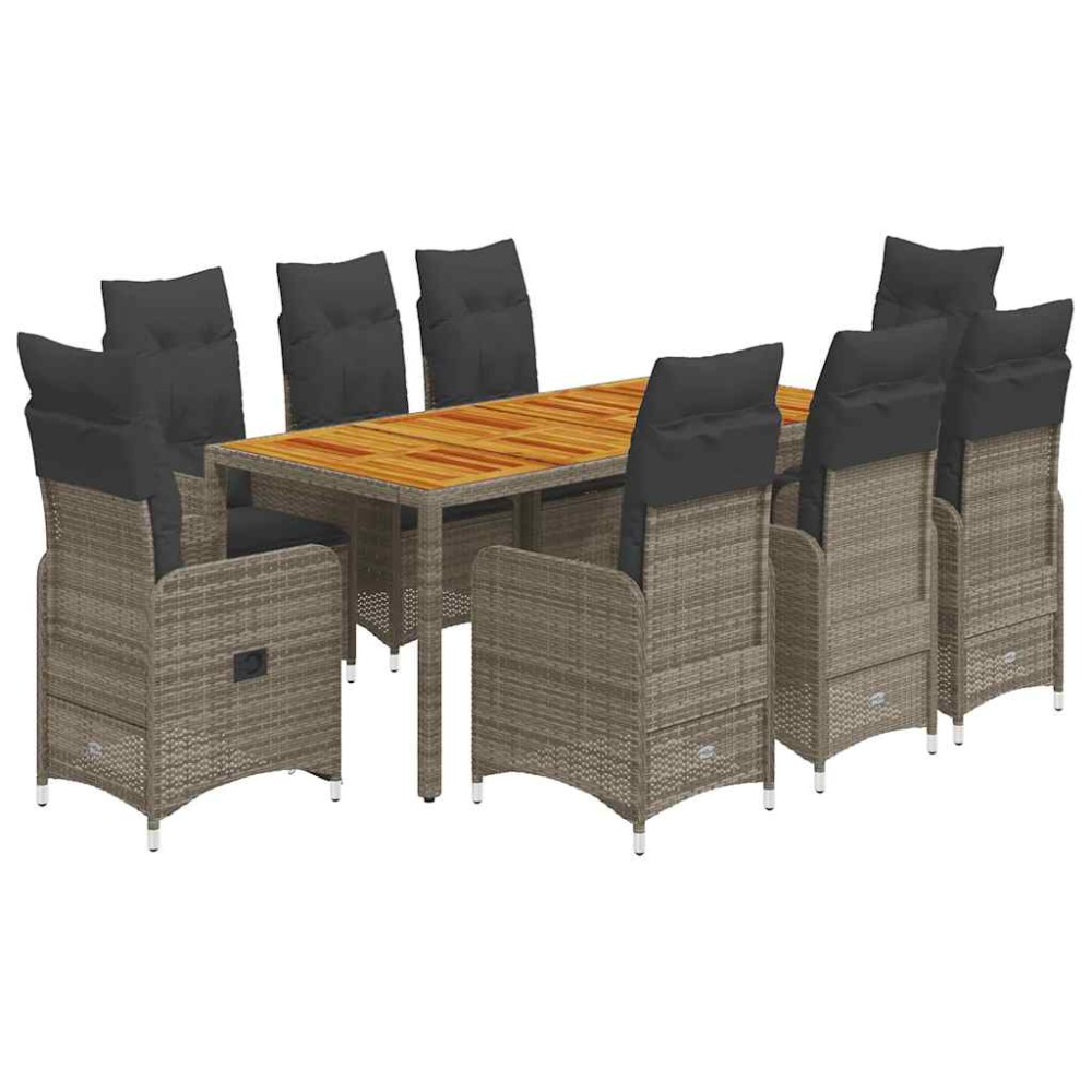 vidaXL Set bistro de grădină cu perne, 9 piese, gri, poliratan