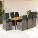 vidaXL Set bistro de grădină cu perne, 9 piese, gri, poliratan vidaXL Set bistro de grădină cu perne, 9 piese, gri, poliratan
