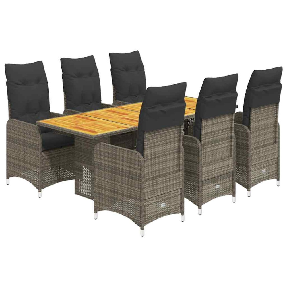 vidaXL Set bistro de grădină cu perne, 7 piese, gri, poliratan