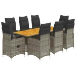 vidaXL Set bistro de grădină cu perne, 9 piese, gri, poliratan vidaXL Set bistro de grădină cu perne, 9 piese, gri, poliratan
