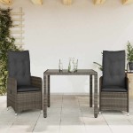 vidaXL Set bistro de grădină cu perne, 3 piese, gri, poliratan vidaXL Set bistro de grădină cu perne, 3 piese, gri, poliratan