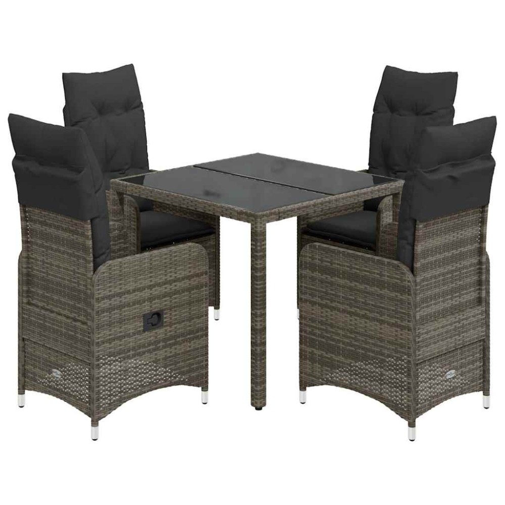 vidaXL Set bistro de grădină cu perne, 5 piese, gri, poliratan