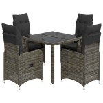 vidaXL Set bistro de grădină cu perne, 5 piese, gri, poliratan vidaXL Set bistro de grădină cu perne, 5 piese, gri, poliratan