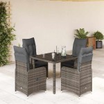 vidaXL Set bistro de grădină cu perne, 5 piese, gri, poliratan vidaXL Set bistro de grădină cu perne, 5 piese, gri, poliratan