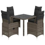 vidaXL Set bistro de grădină cu perne, 5 piese, gri, poliratan vidaXL Set bistro de grădină cu perne, 5 piese, gri, poliratan
