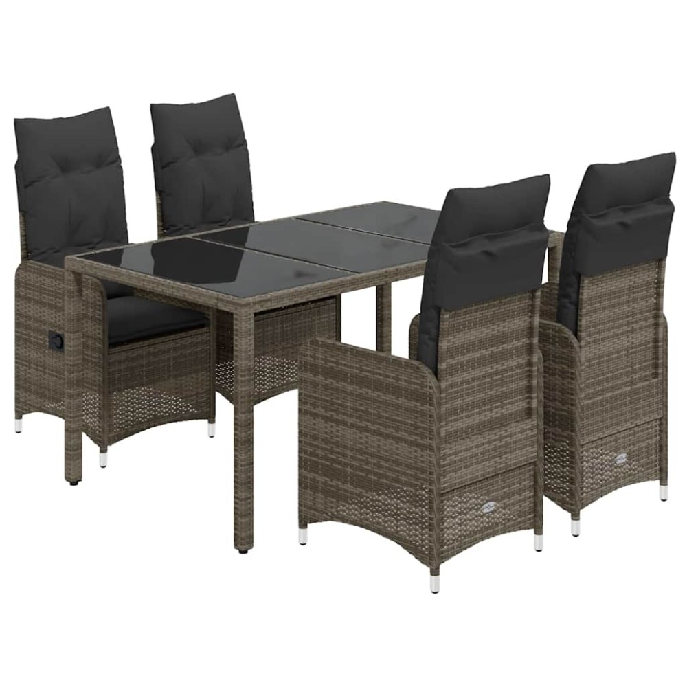 vidaXL Set bistro de grădină cu perne, 5 piese, gri, poliratan