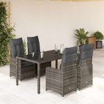 vidaXL Set bistro de grădină cu perne, 5 piese, gri, poliratan vidaXL Set bistro de grădină cu perne, 5 piese, gri, poliratan