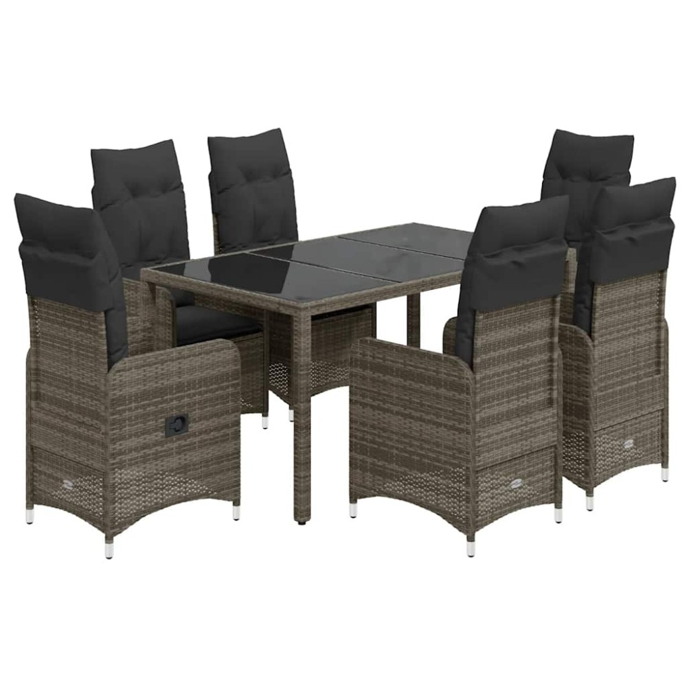 vidaXL Set bistro de grădină cu perne, 7 piese, gri, poliratan