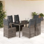 vidaXL Set bistro de grădină cu perne, 7 piese, gri, poliratan vidaXL Set bistro de grădină cu perne, 7 piese, gri, poliratan