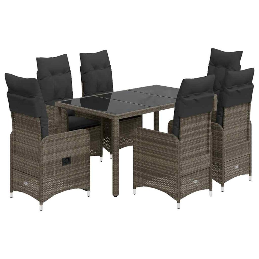 vidaXL Set bistro de grădină cu perne, 5 piese, gri, poliratan