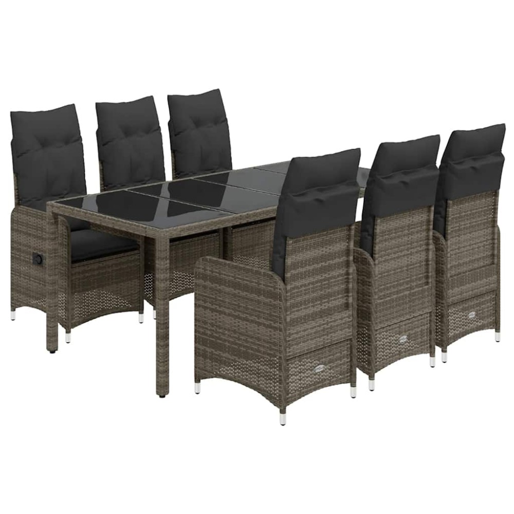 vidaXL Set bistro de grădină cu perne, 7 piese, gri, poliratan