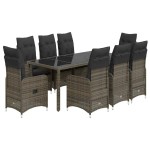 vidaXL Set bistro de grădină cu perne, 9 piese, gri, poliratan vidaXL Set bistro de grădină cu perne, 9 piese, gri, poliratan