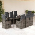 vidaXL Set bistro de grădină cu perne, 9 piese, gri, poliratan vidaXL Set bistro de grădină cu perne, 9 piese, gri, poliratan
