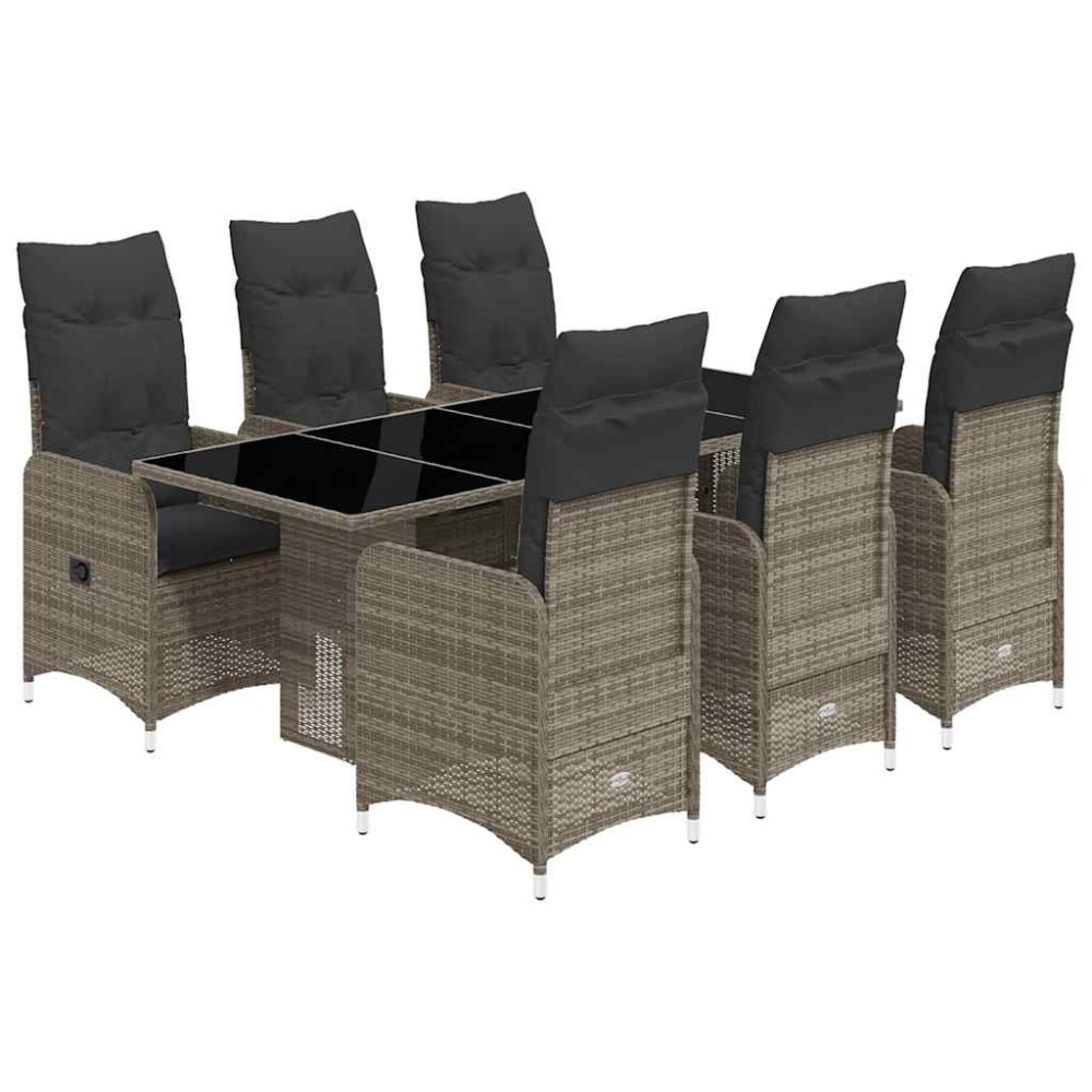 vidaXL Set bistro de grădină cu perne, 7 piese, gri, poliratan