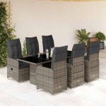 vidaXL Set bistro de grădină cu perne, 7 piese, gri, poliratan vidaXL Set bistro de grădină cu perne, 7 piese, gri, poliratan