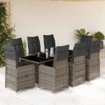 vidaXL Set bistro de grădină cu perne, 9 piese, gri, poliratan vidaXL Set bistro de grădină cu perne, 9 piese, gri, poliratan