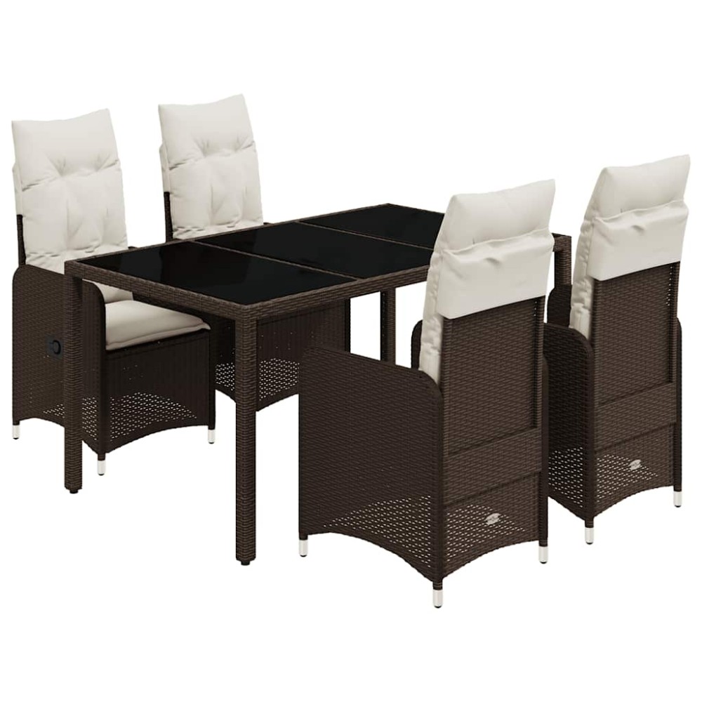vidaXL Set bistro de grădină, 5 piese, cu perne, maro, poliratan