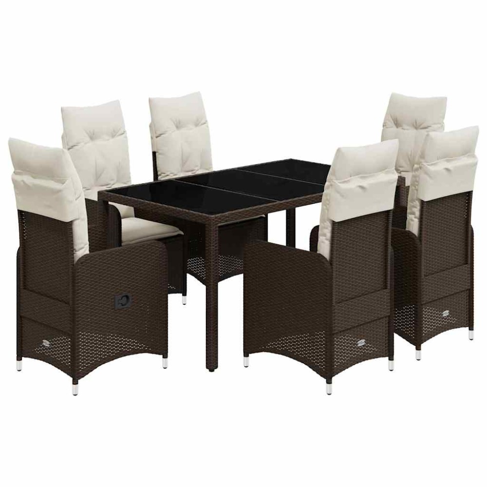 vidaXL Set bistro de grădină cu perne, 7 piese, maro, poliratan