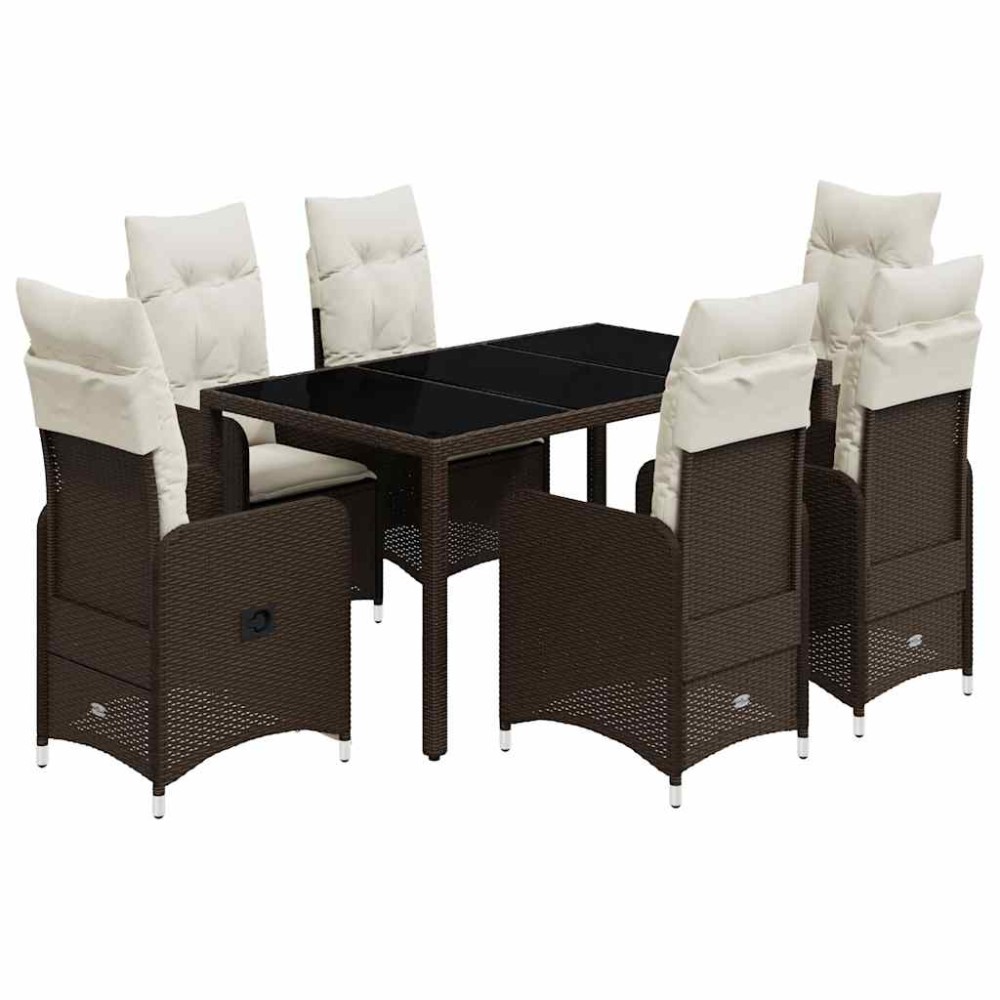 vidaXL Set bistro de grădină cu perne, 7 piese, maro, poliratan