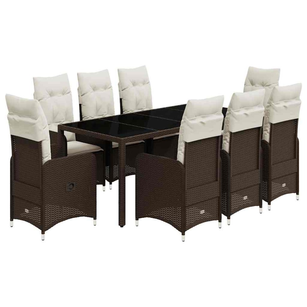 vidaXL Set bistro de grădină cu perne, 9 piese, maro, poliratan