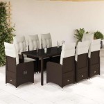 vidaXL Set bistro de grădină cu perne, 9 piese, maro, poliratan vidaXL Set bistro de grădină cu perne, 9 piese, maro, poliratan