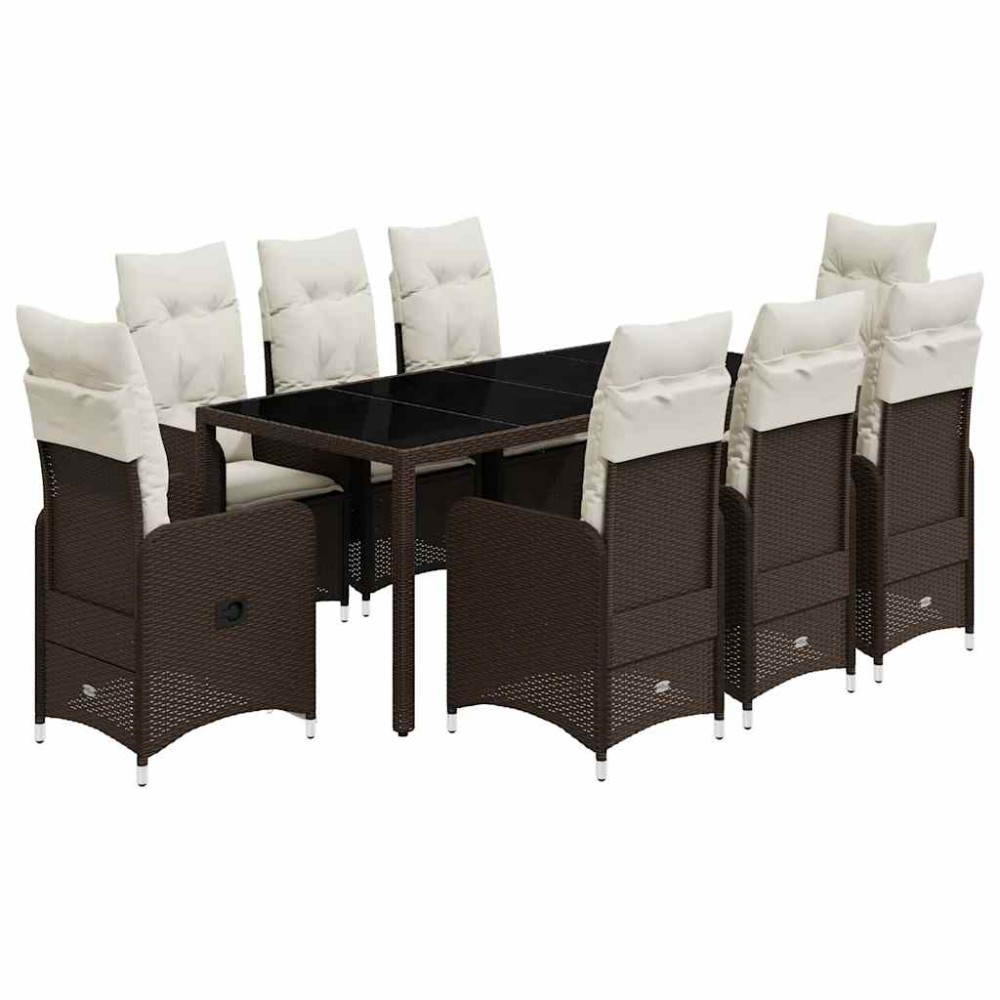 vidaXL Set bistro de grădină cu perne, 9 piese, maro, poliratan