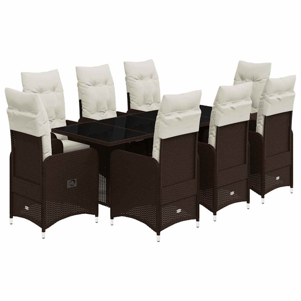 vidaXL Set bistro de grădină cu perne, 9 piese, maro, poliratan