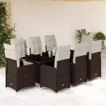 vidaXL Set bistro de grădină cu perne, 9 piese, maro, poliratan vidaXL Set bistro de grădină cu perne, 9 piese, maro, poliratan